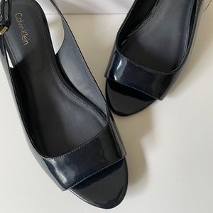 Calvin Klein black patent leather slingback with 2-inch heels-SIZE 11-Worn Once